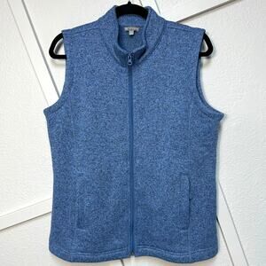 T by Talbots Fleece Lined Zip Up Knit Vest Zip Side Pockets Funnel Neck Sz: MP